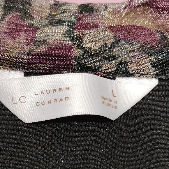 LC Lauren Conrad Floral Print Bodysuit - Black and Purple - Picture 3 of 5